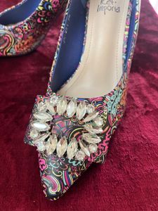 Patterned Heels with Rhinestone Detail