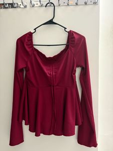 Burgundy Peplum Long Sleeve Top