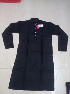 New Men's Black Cotton Bland Kurta