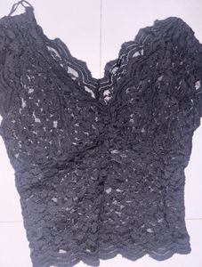 Black Textured Netted Top