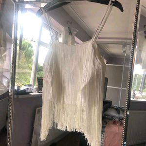 Fringe White Frill Crop Party Top