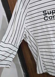 Trendy Striped White &amp; Black Full Sleeve CottonTop