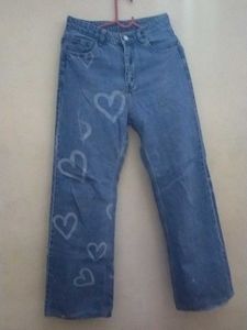 Light Blue Heart Printed Jeans