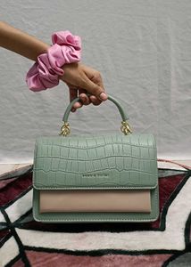 Sage Green Croc Embossed Top Handle Bag