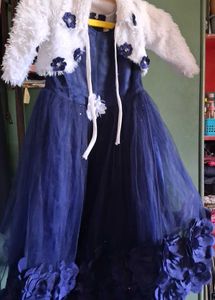 Cute Blue Dress with Fur Jacket