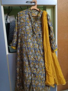 Yellow And Navy Blue Kurti