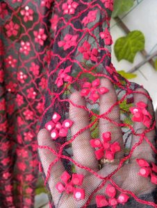 Black And Red Applique Work Suit Set