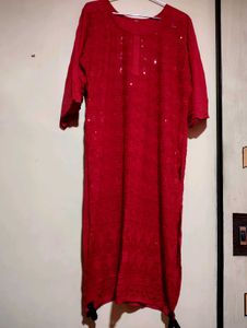 Red Embellished Chikankari Kurti