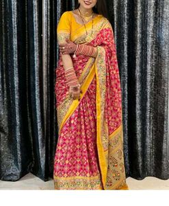 Elegant Pink & Yellow Saree