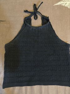 Black Halter Knit Top