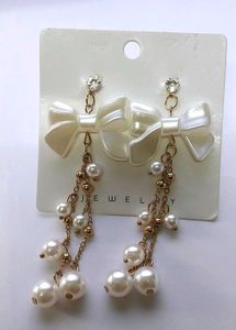 Pearl Bow Dangle Earrings