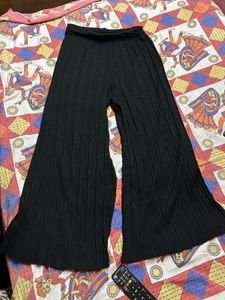 Black Ribbed Wide Leg Pants