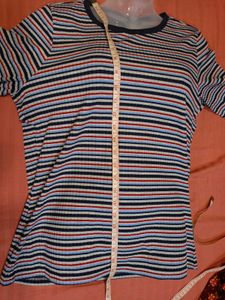 Casual Striped Ribbed Knit Half Sleeve Top 👕