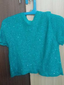 Teal Sequin Knit Shrug