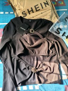 Shein Cut-Out Ribbed Top New