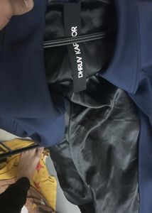 Navy Blue Overcoat Hand Embroidered Applique Work.