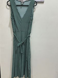 Green & White Geometric Print Dress