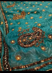 paisley sea green heavy Saree
