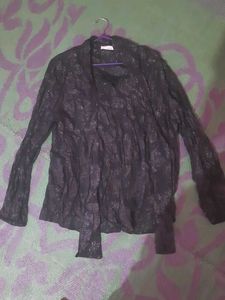 Vintage Sheer Sparkle Tie-Front Blouse