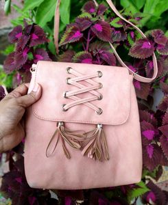 Blush Pink Lace-Up Sling Bag