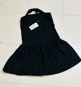 Black Halter Drop Waist Mini Dress