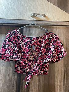 H&amp;M Floral pink colour crop top with back design