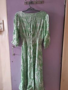 Green Floral V-Neck Dress