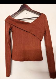 Stylish Brown Ribbed Top