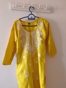Chikenkari Yellow Kurti