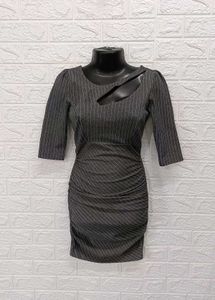 Korean Pinstripe Cutout Bodycon Dress