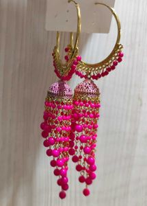 Bold &amp; Beautiful Pink Tassel Jhumka Hoops