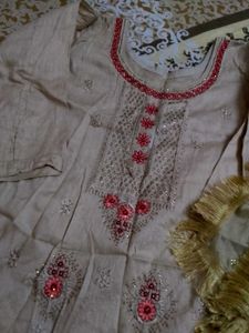Beige Embroidered Farsi Salwar Kameez
