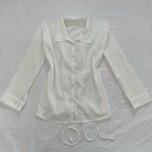 White Y2K Fitted Corset Tie Up Shirt