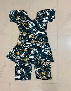 Abstract Print Swimsuit with Shorts