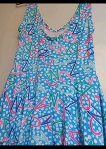 Blue Patterned Swimdress,, Shirt Attched