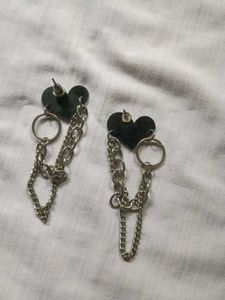 y2k grunge black heart drop Chain Earrings gothi