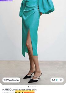 MANGO Teal  Skirt with Button Detail