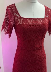Elegant Red Lace Midi Dress