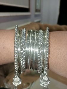 Silver Oxidised Bangles One Set