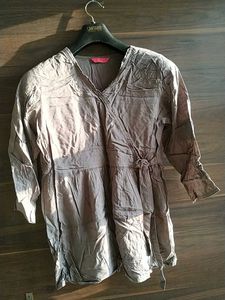 Gray Wrap-Front Blouse