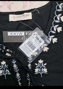 Branded Black Embroidery Cotton Top