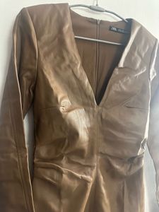 Zara Classy Leather Dress: Brown