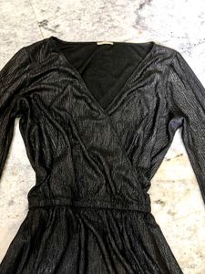 Zara V Neck Black Glitter Dress