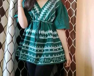 Green Embroidered Peplum Top