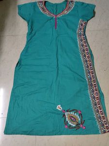 Teal Embroidered Kurta Dress