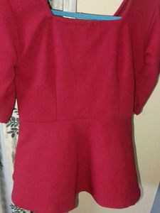 Red Peplum Top - Statement Sleeves