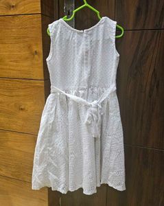 Girl&#39;s Schiffli Dress with Pink Floral Detail