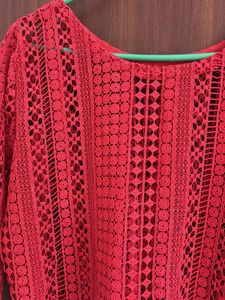 Red Crochet Knit Top