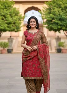Rose & Brown Floral Printed Salwar Suit Set