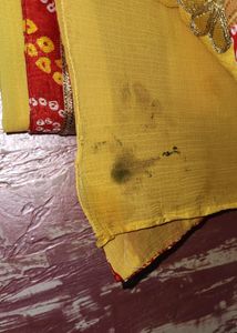 Yellow Marbel Fabric Saree With Gota Work